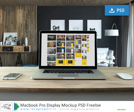 طرح لایه باز پیش نمایش لپتاپ مک بوک پرو - Macbook Pro Display Mockup PSD | رضاگرافیک 